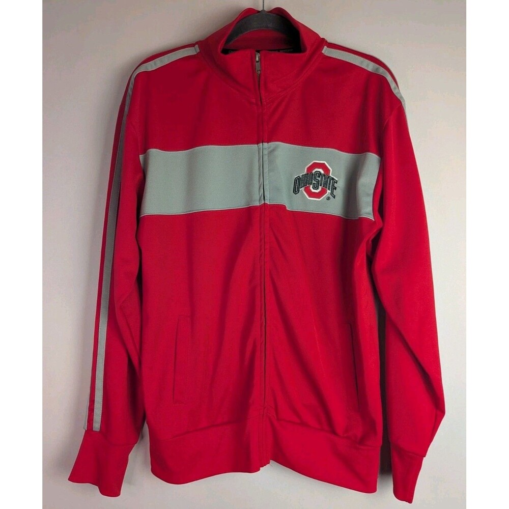 OHIO STATE Buckeyes Red Track Jacket Sz Large L Full Zip Official OSU Coat Logo